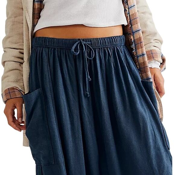 Free People Quinn Harem Pants Womens XS Blue Billowy Oversized Slouchy Boho - Picture 4 of 15